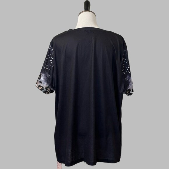 Womens Shirt Plus Size 4XL Black Short Sleeve "Its Fine Everythings Fine" Animal - Picture 2 of 7